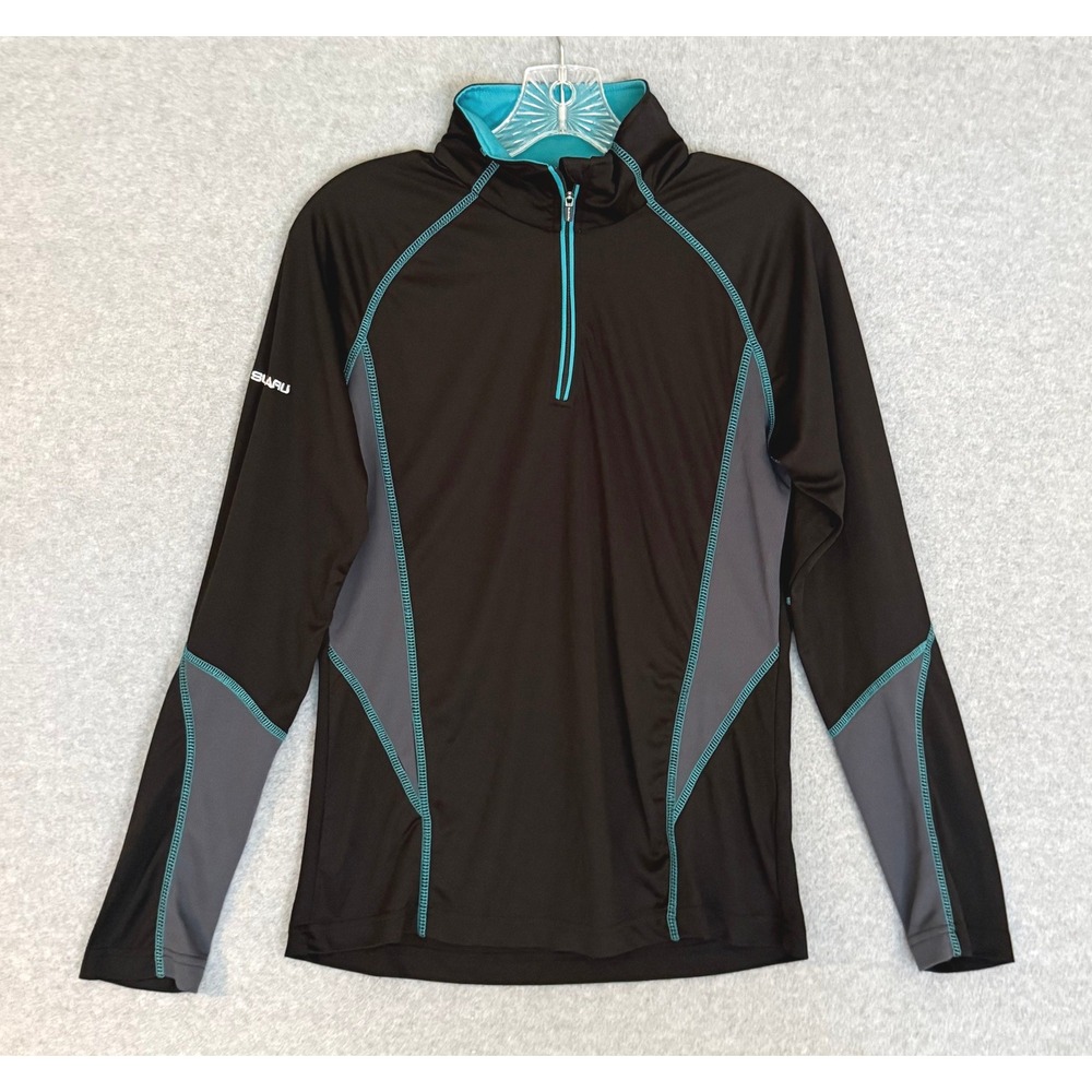 Subaru Black Label Pullover Women Small Black Teal Quarter Zip Performance Top